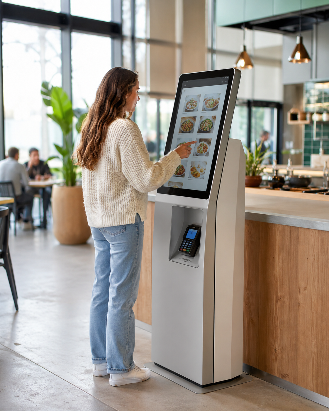 Gast gebruikt een self-order kiosk